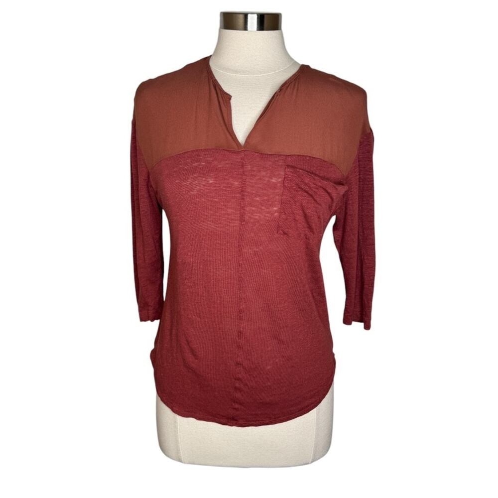 Anthropologie Postmark Split Neck Linen Blend Top‎ Women's XS
